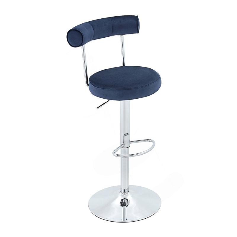 Ensemble de 2 tabourets de bar réglables et rembourrés Soft, Bleu foncé / argent