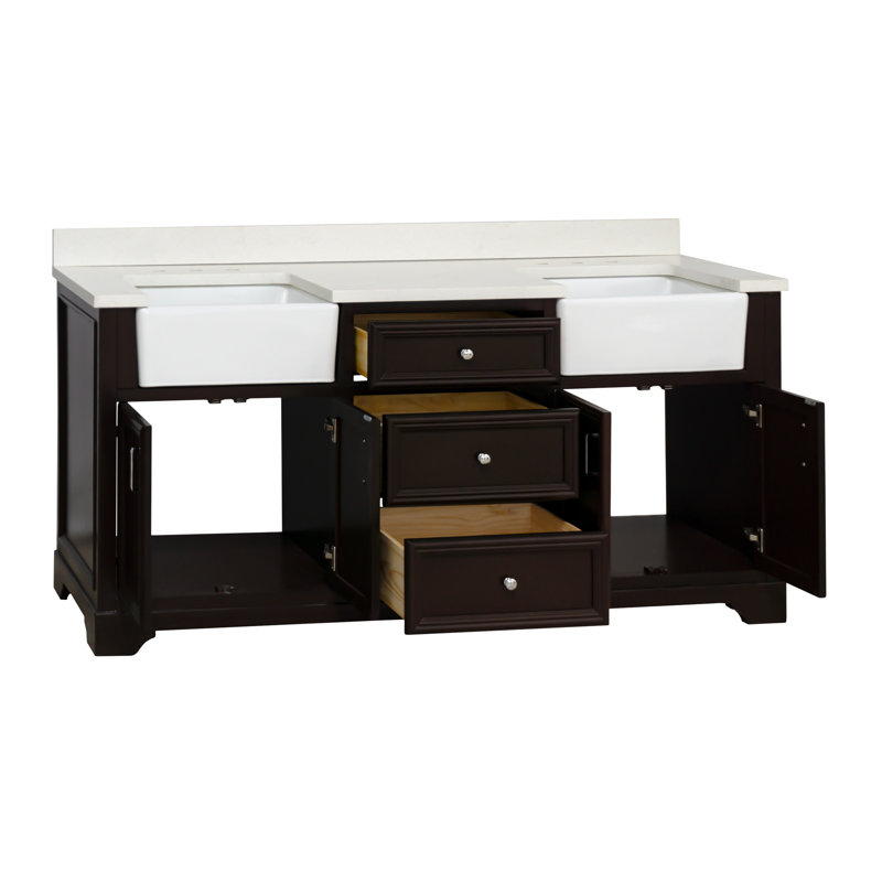 Ensemble de meuble-lavabo double 72 po Emiliano, Chocolat, Quartz