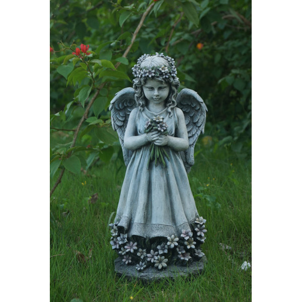 Memorial Garden Angel Holding Bird - E's Florals