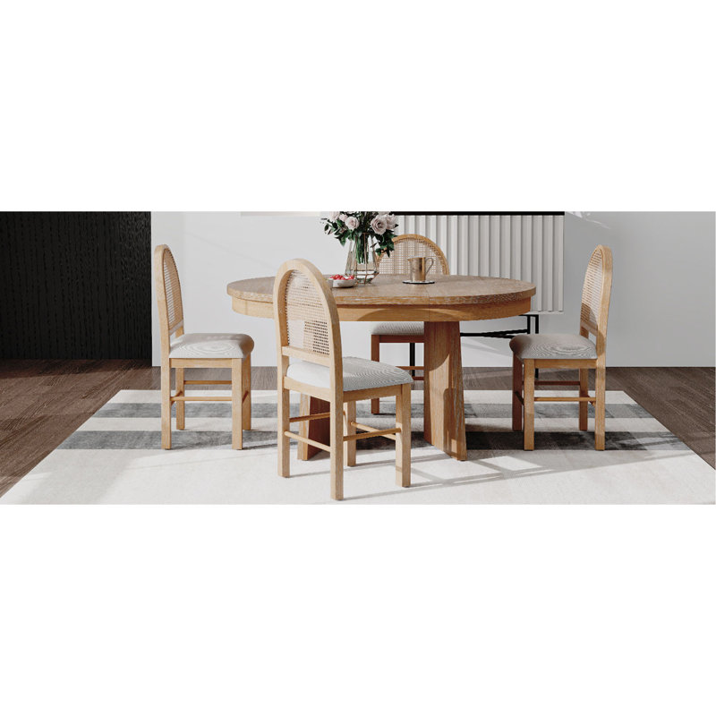 Ensemble de table de salle à manger 5 pièces pour 5 personnes, ensemble de table de salle à manger extensible rétro avec 4 chaises rembourrées, ensemble de table de cuisine et chaises pour la salle à manger et la cuisine