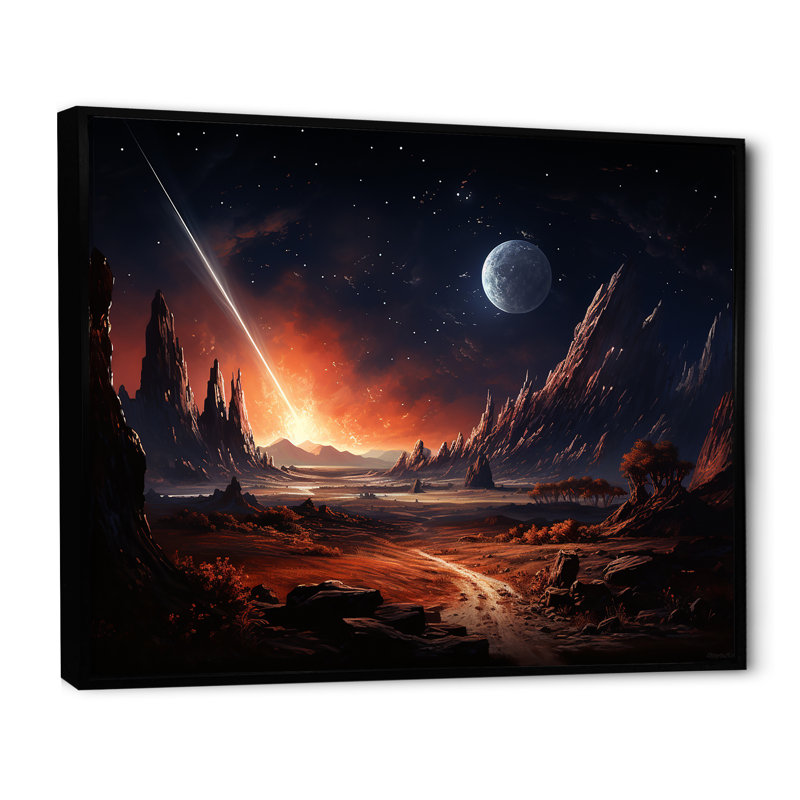 «Futur Cosmic Sunrise On Moon III», art mural de la planète espace, Cadre flottant noir, H 34 po x l 44 po x P 1,5 po