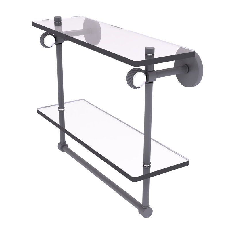 Tablette à 2 niveaux en verre Margolis, H 12,8 po x l 16 po x p 5,6 po, Gris mat