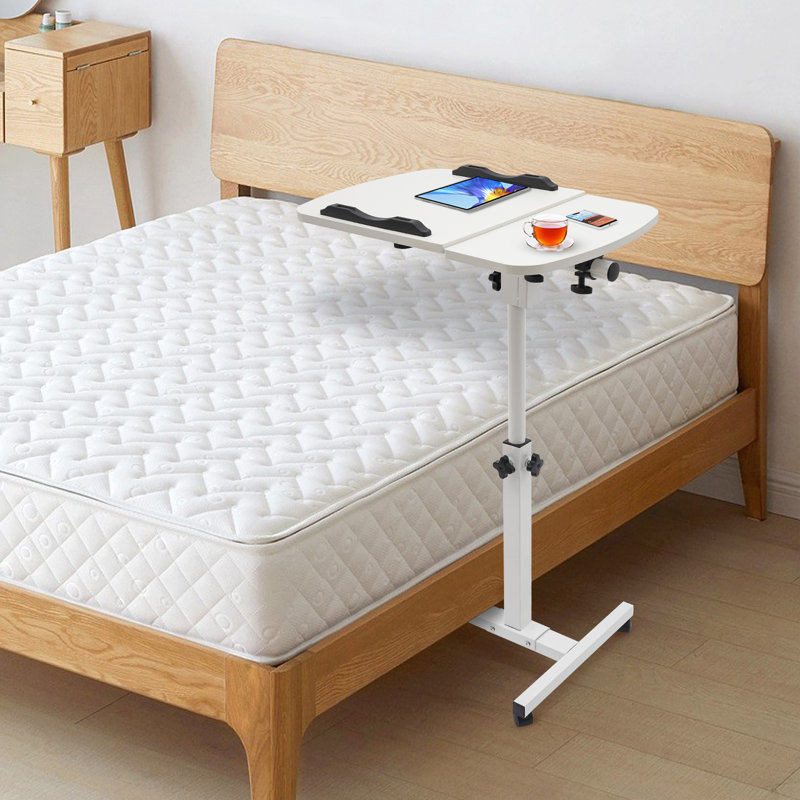 White Portable Adjustable Rolling Laptop Table Stand with Wheels