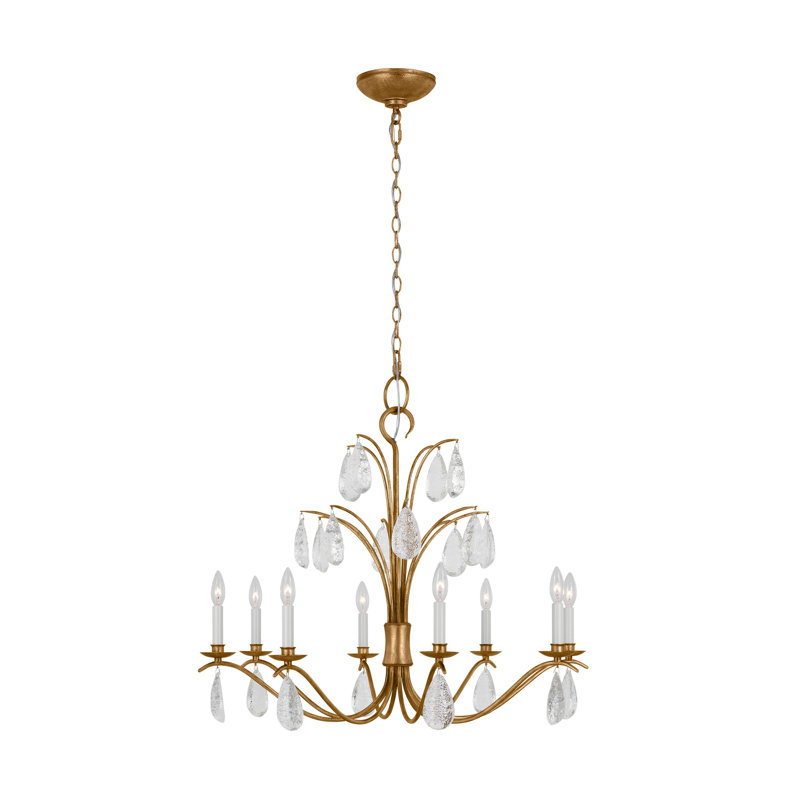 Lustre style chandelier 8 lumières Michelot, Or antique, H 28,5 po x l 32,62 po x P 32,62 po