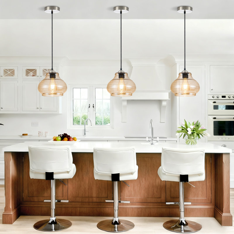 Luminaire suspendu pour îlot de cuisine 1 lumière avec abat-jour en verre grainé 1 lumière, Ambre