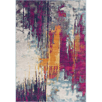 Tapis de couloir abstrait gris ivoire et magenta Comfort