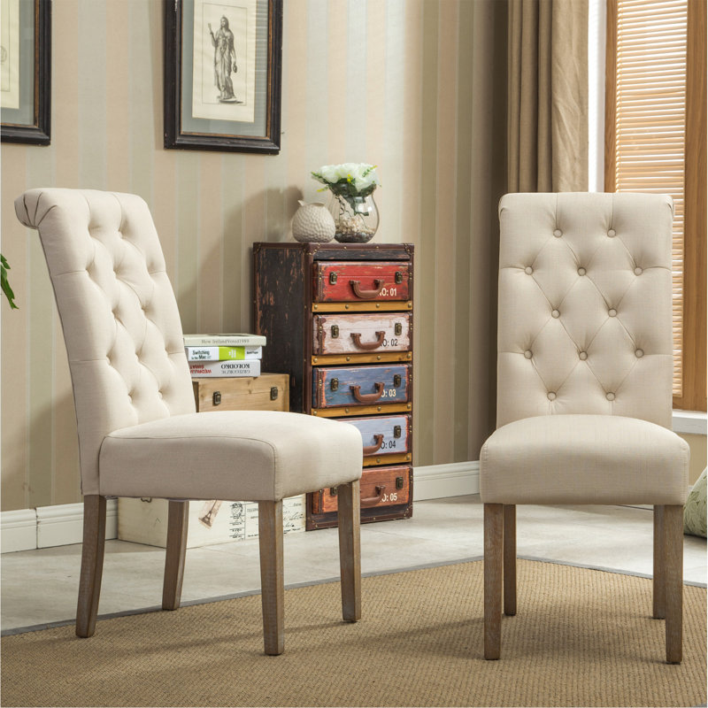 Chaise parsons capitonnée en bois massif, ensemble de 2, brun clair, Tanné