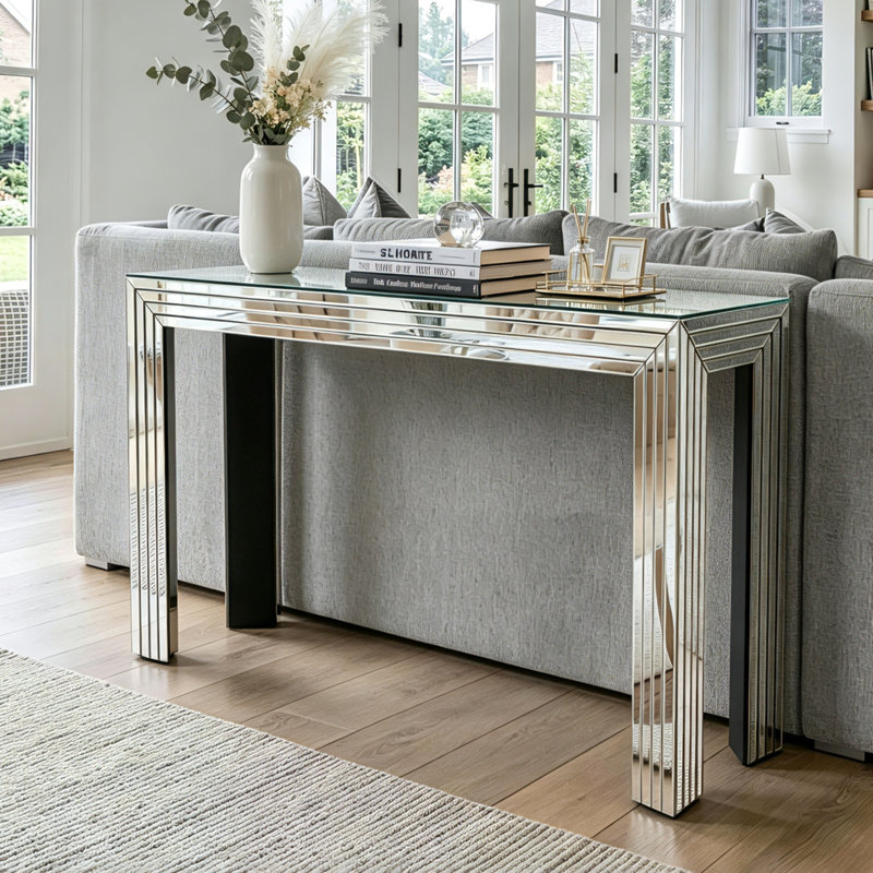 Yolanta 47.2'' Glass Console Table for Behind Sofa Couch Entryway Mirrored Home Decor