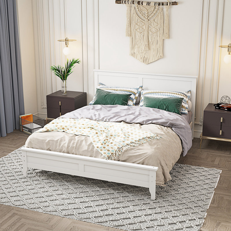 Solid Wood Platform Bed ,Low Profile bed frame, King, White