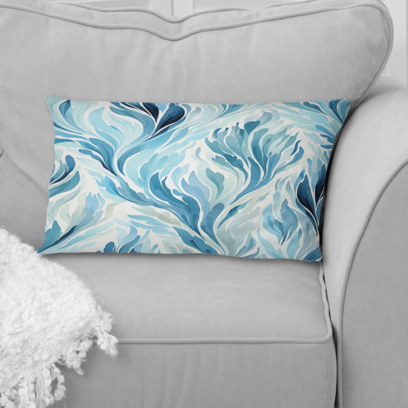Oreiller en polyester Ikat Breeze II bleu et blanc