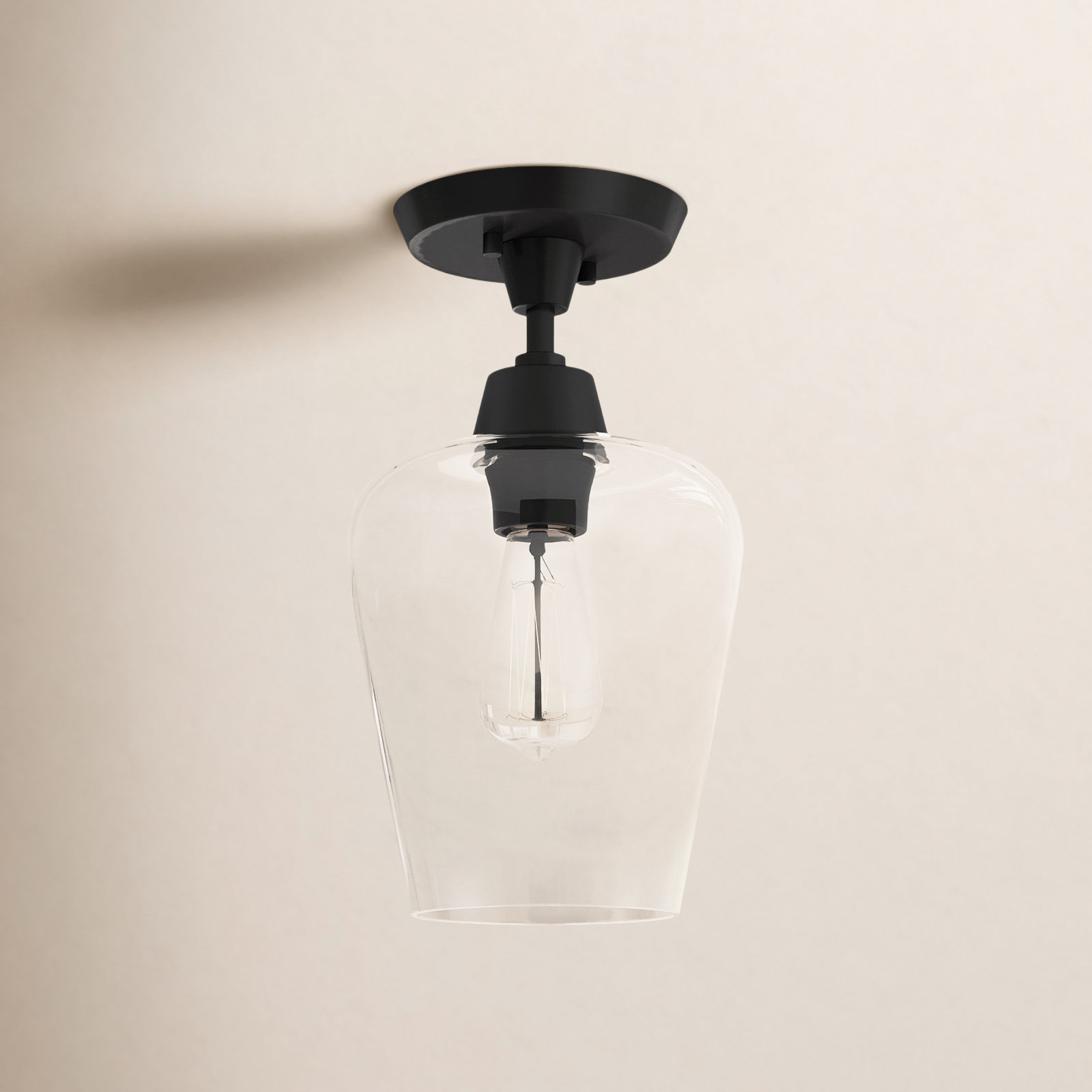 Maebel Single Light Glass Semi Flush Mount, Black