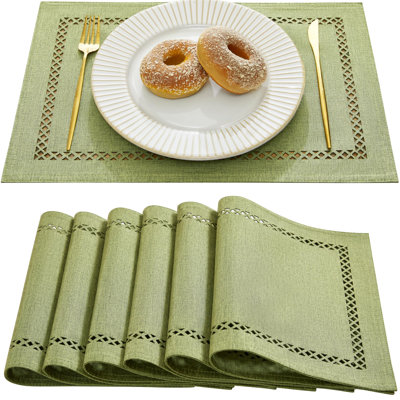 Burlap Placemats Set Of 6, 12 X 18 Inch Rustic Geometric Hollow Place Mats, Heat Resistant Placemats For Farmhouse Kitchen Table Decor, Sage Green 6PCS