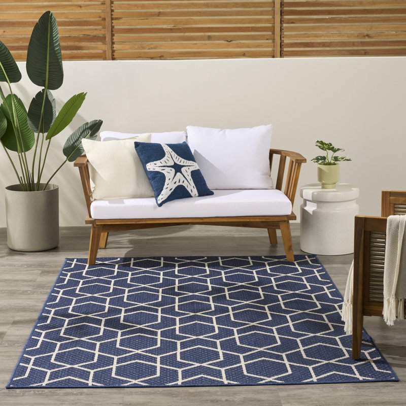 Reidy Modern Indoor/Outdoor Rug, Rectangle 4' x 6', Navy
