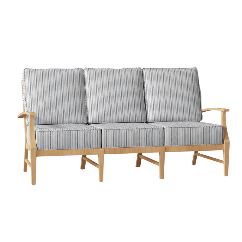 Croquet 75.75" Wide Outdoor Teak Patio Sofa with Cushions, Natural Teak, Rollo Lace InsideOut® Linen, Welt
