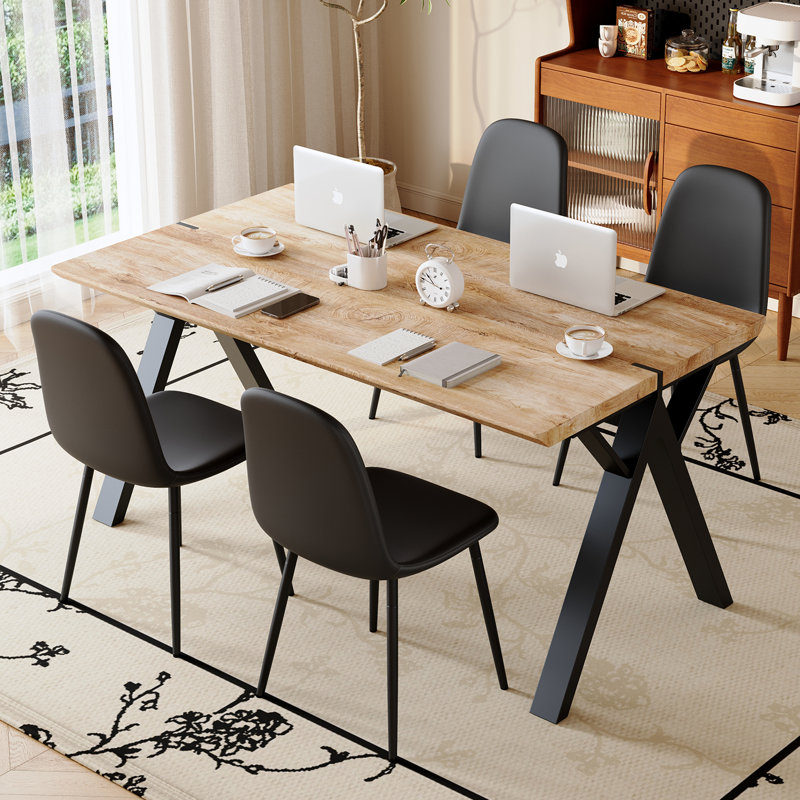 63" Wood Rectangle Dining Table Set, Farmhouse Kitchen Table Set For People, 5 Pieces: Table, 4 Chairs, Black