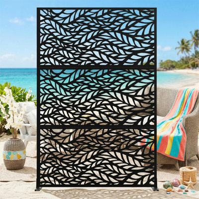 Decorative Garden Privacy Screen with Stand, 183x120cm Large Freestanding Metal Outdoor Divider with Installation Accessories, Trash Can Privacy Fence Screen Panels for Patio, Garden, Pool & Indoor.