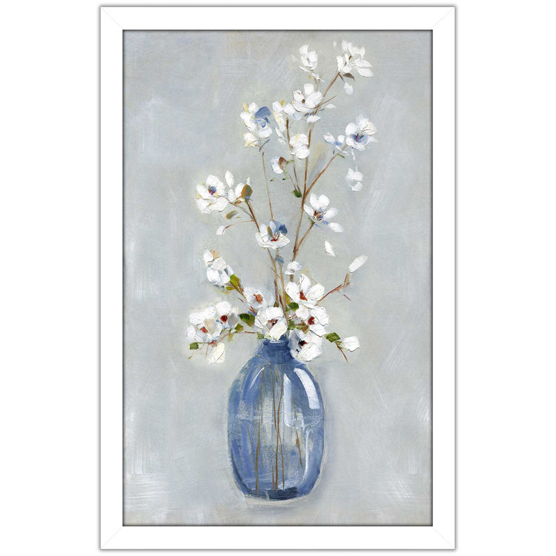 «Cottage Blooming I» par Sally Swatland - Peinture, L 21,5 po x H 27,5 po, Cadre blanc