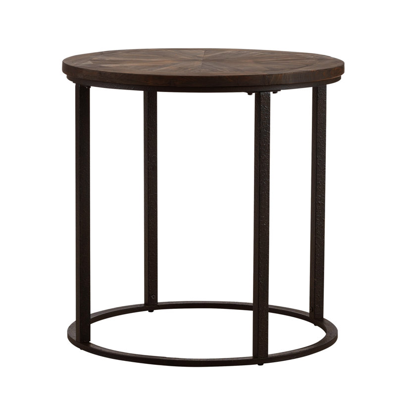  Table de bout ronde transitionnelle en bois naturel et fer 24 po