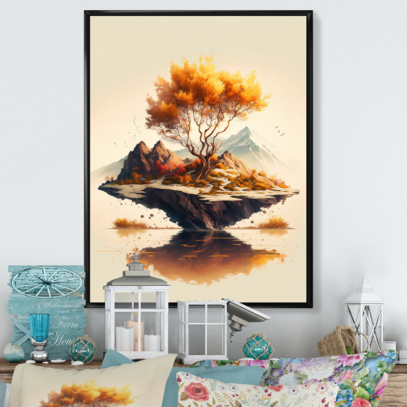 «Bright Bonsai Tree On Rock I», art mural moderne sur toile, L 12 po x H 20 po, Toile avec cadre photo noir