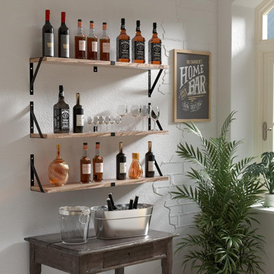 Ensemble de 3 tablettes à livres flottantes de 33 pouces de long pour le rangement mural, les étagères suspendues pour la chambre à coucher, la salle de bain, le salon, la cuisine, le bureau et les plantes (noir carbonisé)