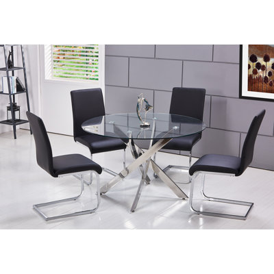 Akinleye 5 Pieces 47" Round Dining Set (Silver) 