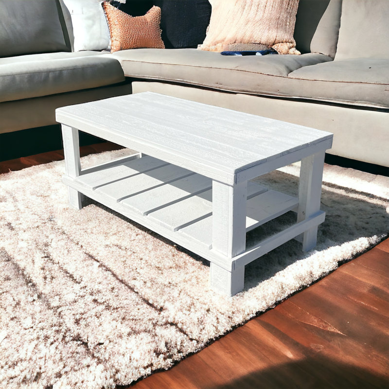 Farmhouse Coffee Table With Storage Shelf, White