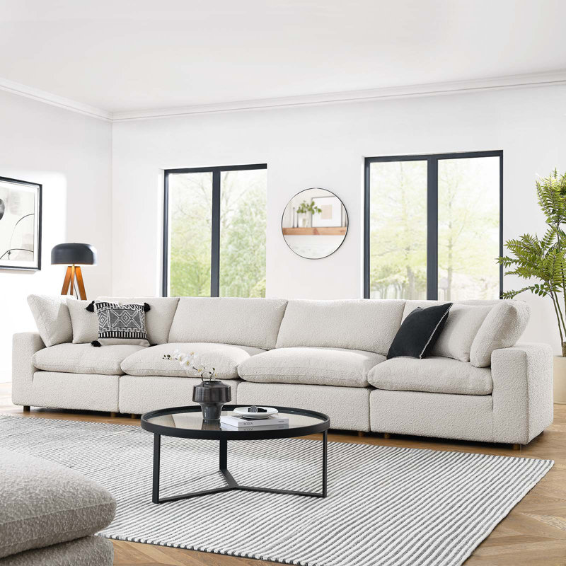 Modway Commix Down Filled Overstuffed Boucle Fabric 4-Seater Sofa, Ivory Boucle