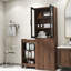 Armoire de rangement H 70,87 po, étagère de rangement coulissante multi-fonctions à 4 niveaux et 2 portes en verre, grande bibliothèque moderne en bois pour le bureau à domicile-1011049015