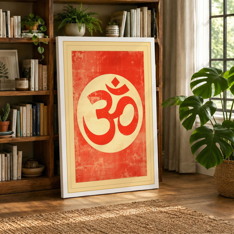 Sacred Om in Red Religious - Wrapped Canvas, 18x12 - 45.7 x 30.5 cm, Terracotta Border