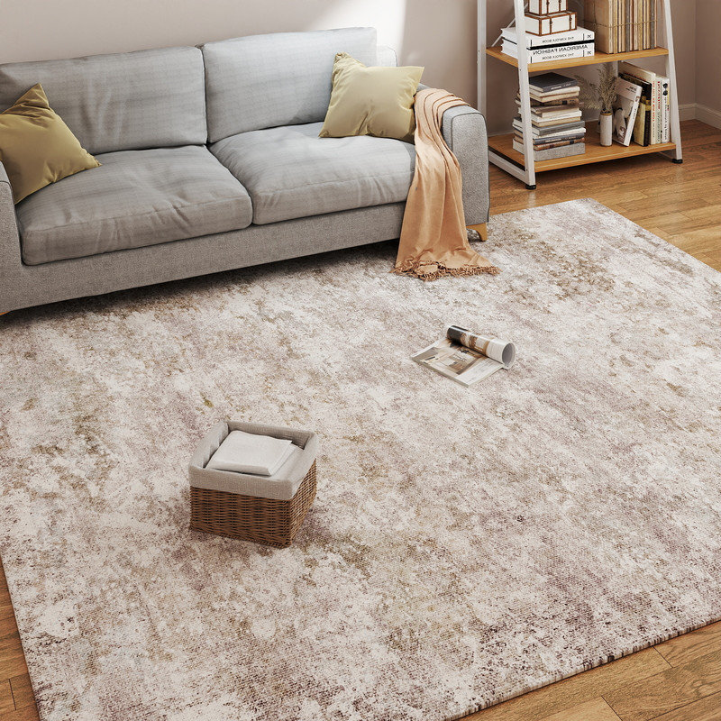 Tapis lavable 5 pi x 7 pi à poils doux délavé d'inspiration rétro pour le salon, la salle à manger, la chambre à coucher et le coin détente