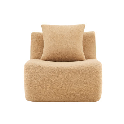 Armless Sofa W/Pillow Teddy Fabric-Camel