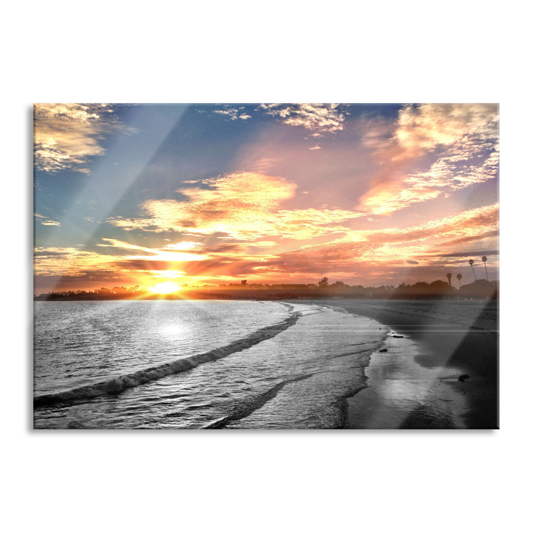 Glasbild | Wandbild Auf Echtglas | Strand Bei Sonnenuntergang |Inkl. Aufhängung Und Abstandshalter LF5049