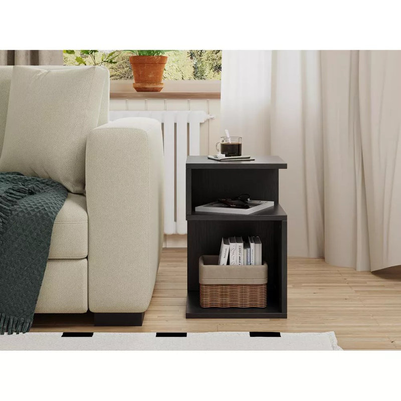 20'' S-Shaped End Table and Bookcase With Open Storage Shelves, Black
