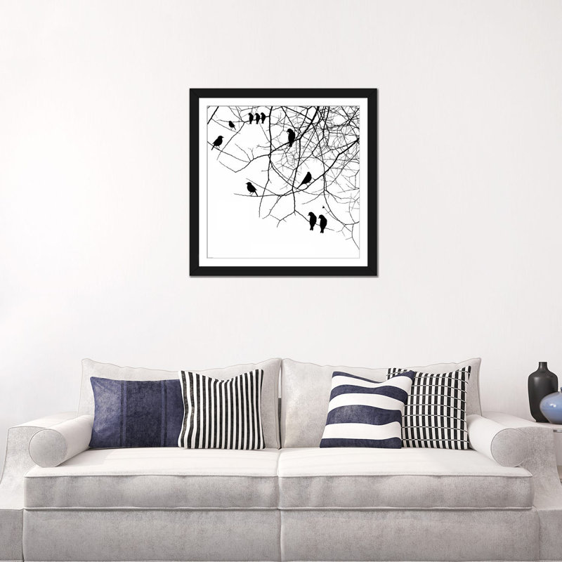 «Birds II» par GraphINC - impression d'art graphique, Papier d'art encadré noir, Blanc, H 16 po x l 16 po x P 1 po