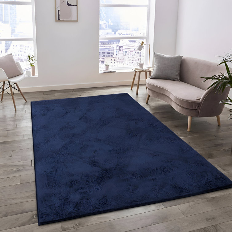 Imperial Homeware London Silky Soft Navy Faux Fur Area Rug - Washable Plush Shag Throw for Bedroom & Living Room