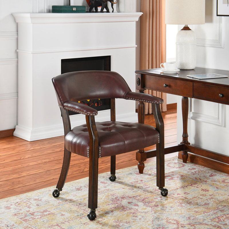 Porker Tufted Sponge Dining Chairs with Casters, Burgundy Red