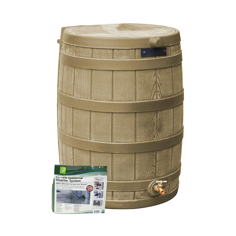 Good Ideas 50 Gallons Weather Resistant Wood Drainable Rain Barrel