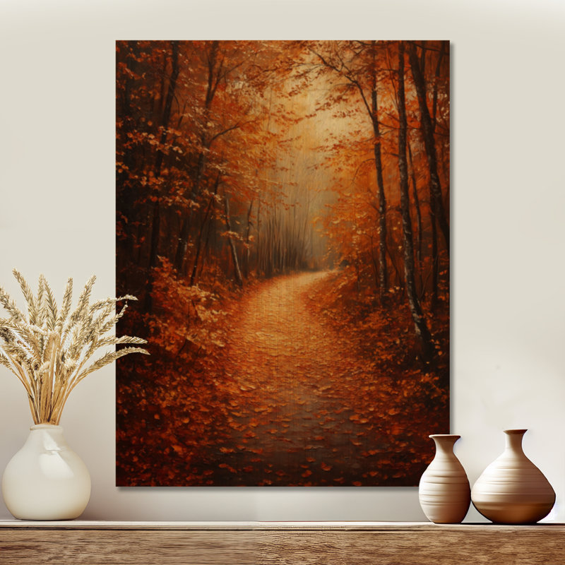Autumn Woodland Path - Forêt, art mural en bois, H 40 po x l 30 po, Rectangulaire