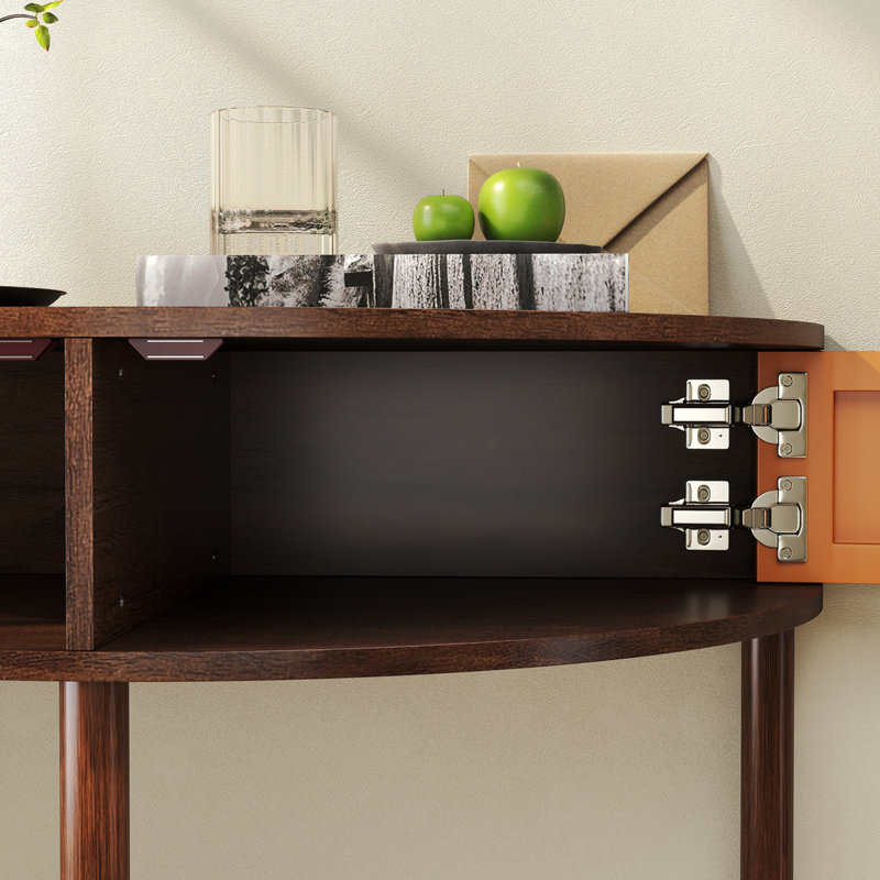 31.5" Solid Wood Console Table,unique Half Moon Design End Table With 2 Storage Drawers And Bottom Shelf, Brown