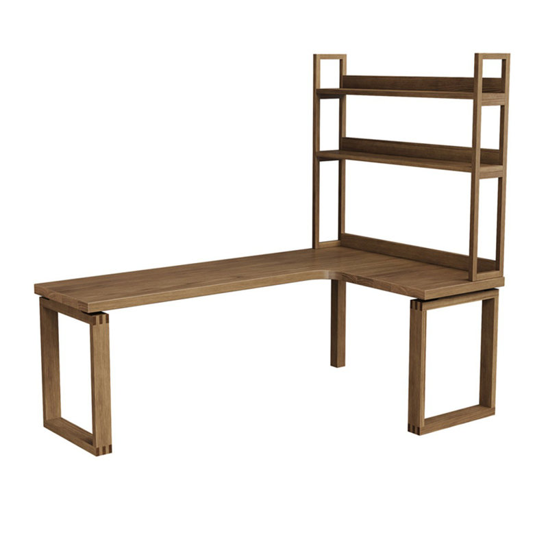 Light-walnut L-Shaped Solid Wood desk, Right Hand Facing, 74.8" H x 70.87" W x 55.12" D