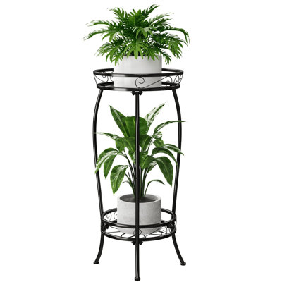2-tier Metal Plant Stand For Indoor Plants, Rustproof Iron Plant Shelf, 27" Tall Corner Plant Holder For Outdoor Garden, Patio, Balcony Decor, Black