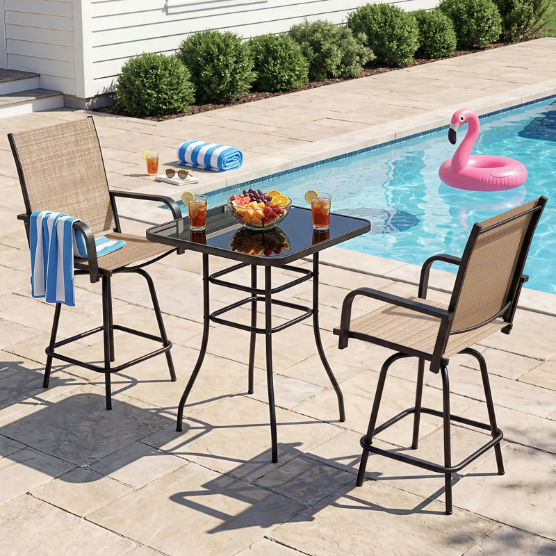 Patio Swivel Bar Set 3 Pieces Patio High Top Bar Table and Stools Chairs Set
