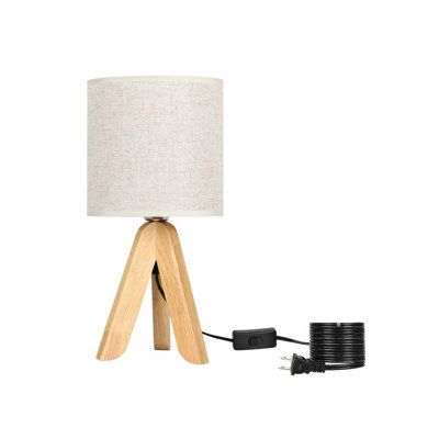 Wood Table Lamp With Fabric Linen Shade