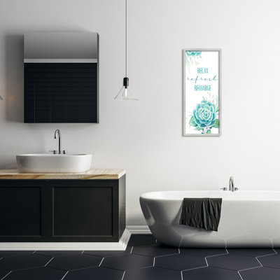 «Relax Refresh Recharge Turquoise Blooming Floral Succulent», impression sur bois