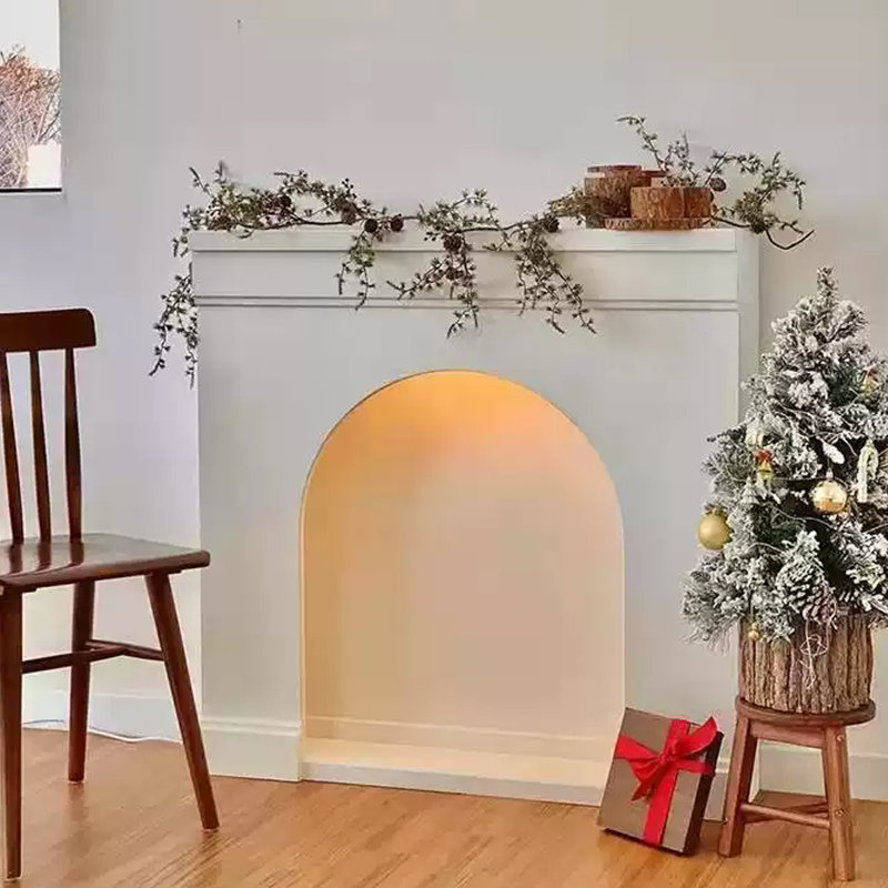 Foyer électrique en bois massif beige