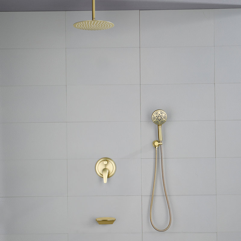 Shower Faucet Set With Tub Spout, Ceiling Mount Shower System With 12 Inch Rain Showerhead And Tub Spout Included Valve And Trim