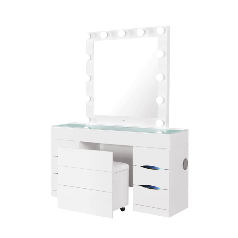 Ensemble de coiffeuse blanche avec tabouret pour chambre à coucher, Blanc