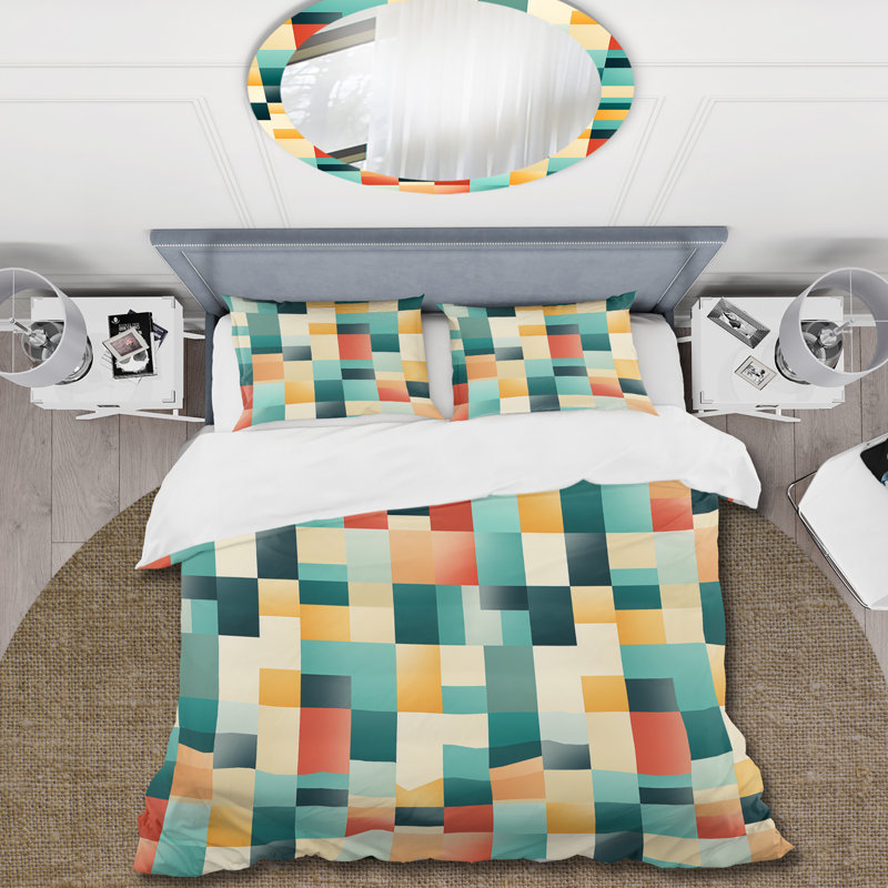 Ensemble de housse de couette orange et vert Popart Pop culture Pixels I, Housse de couette pour très grand lit et 2 très
