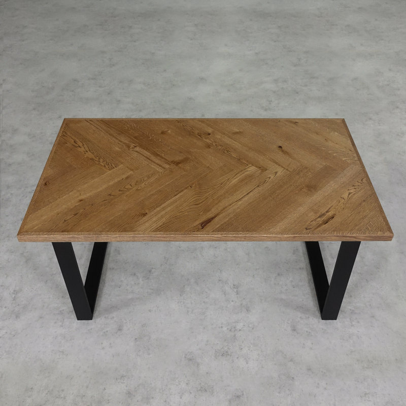 Anacortes Oak Metal Base Dining Table, 75cm H x 80cm W x 120cm L, Brown Oil