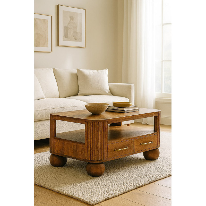 Solid Wood Four Leg Coffee Table with Storage